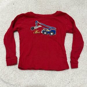 Red Long Sleeve Kids Tee with Crane Design
